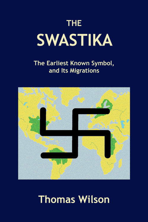 Front cover of The Swastika by Thomas Wilson, published by Symbolon Press; Depicting the four rivers on the four continents bording the Atlantic Ocean, the Nile, Amazon, Mississippi, and Baltic, which stand in relation to each other as do the arms of an enormous swastika.